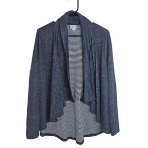 Sunday Heathered Blue Draped Cardigan with Striped Detail Inside- Size Large